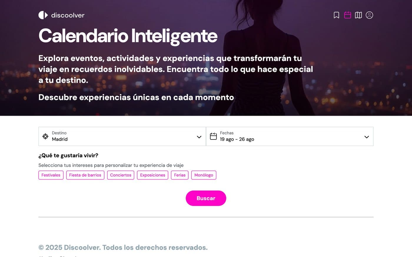 Smart Calendar en app.discoolver.com, con datos reales de Madrid