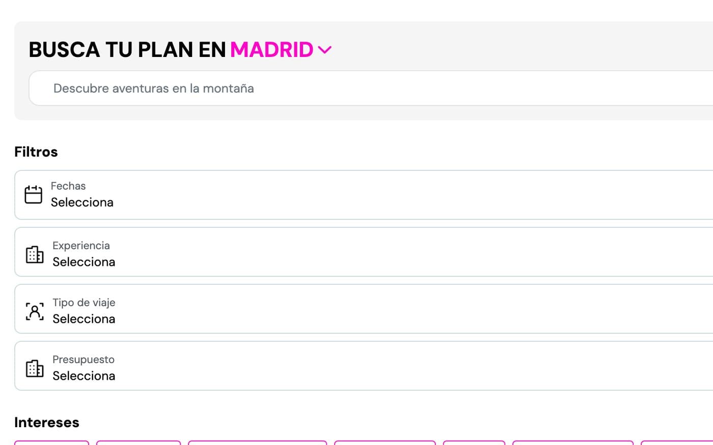 Plan My Trip en app.discoolver.com, con datos reales de Madrid